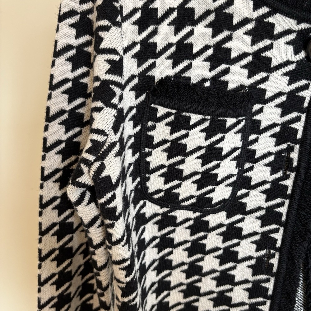 Sutton Studio Houndstooth Black‎ White Cardigan 100% Merino Wool Petite Small - Picture 2 of 7